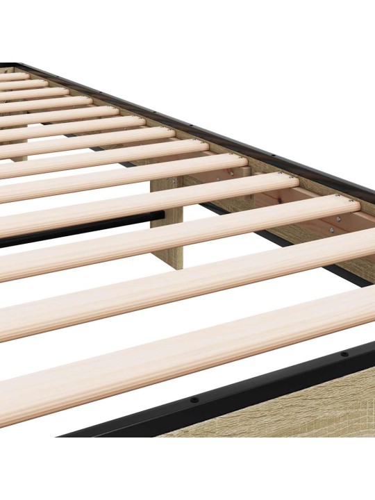 Gultas rāmis, ozola krāsā, 90x200 cm, inženierijas koks, metāls