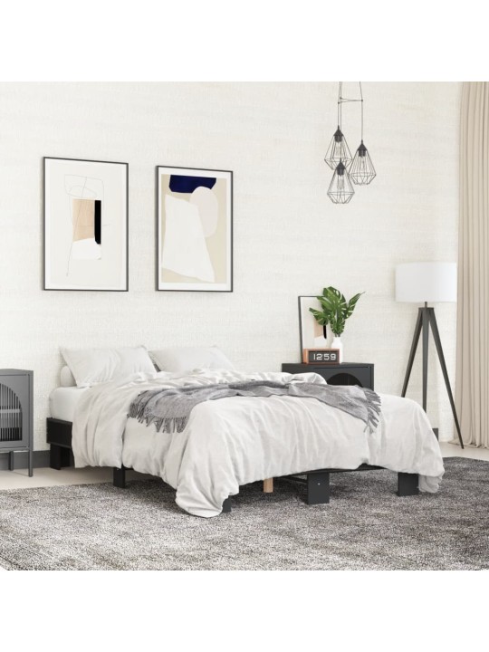 Gultas rāmis, melns, 140x200 cm, inženierijas koks, metāls