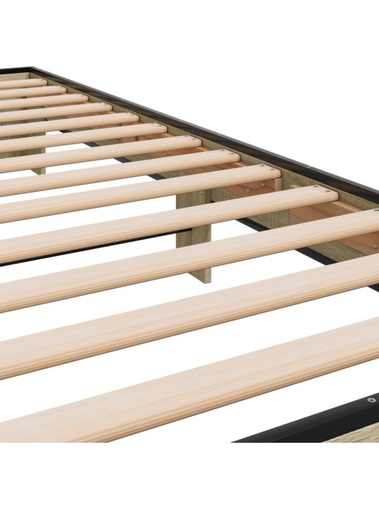 Gultas rāmis, ozola krāsā, 90x200 cm, inženierijas koks, metāls