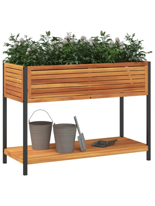 Puķu kaste ar plauktu 110x45x80 cm akācijas masīvkoks tērauds