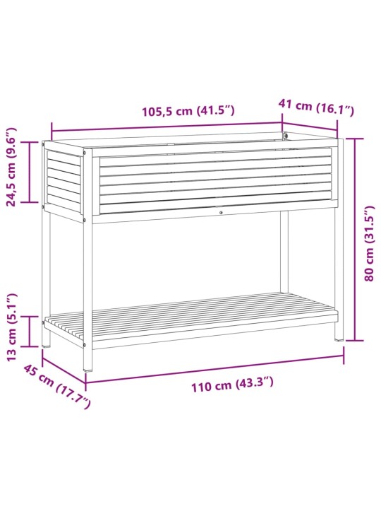 Puķu kaste ar plauktu 110x45x80 cm akācijas masīvkoks tērauds