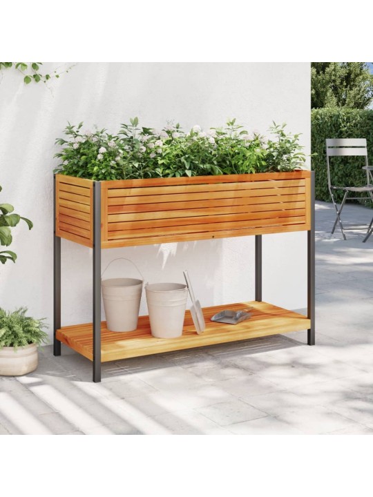 Puķu kaste ar plauktu 110x45x80 cm akācijas masīvkoks tērauds