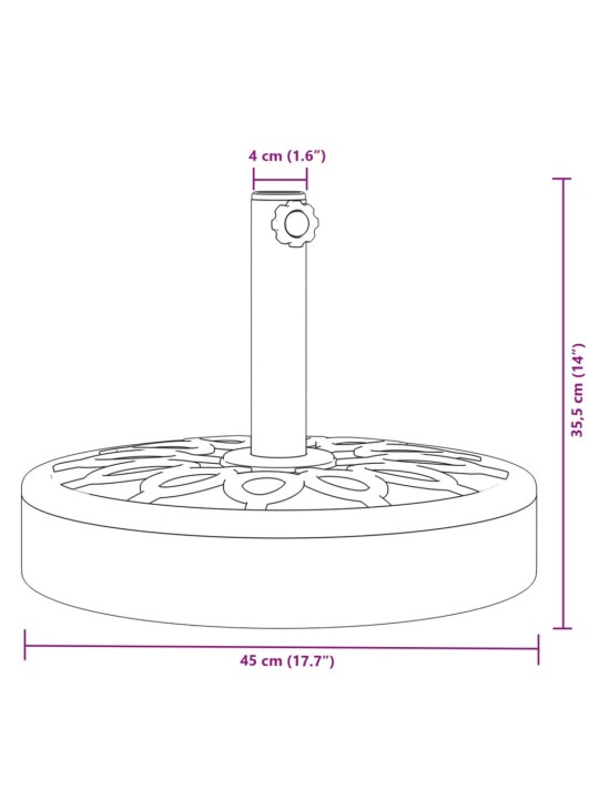 Saulessarga pamatne ar riteņiem, ø38 / 48 mm kātiem, 25 kg
