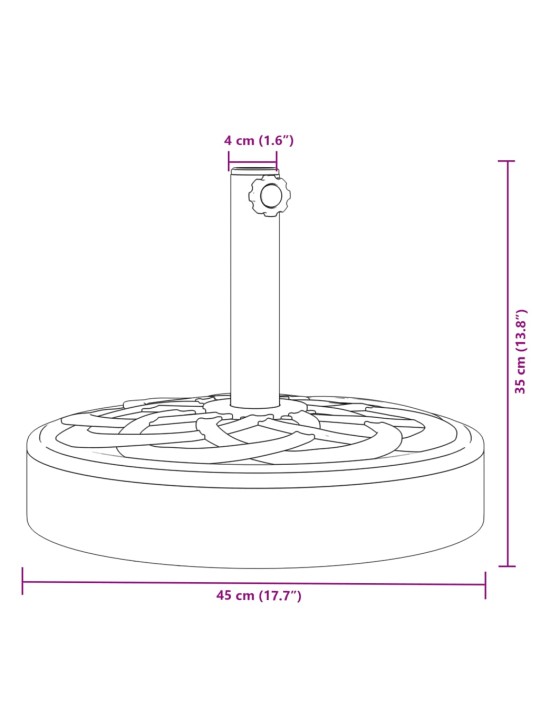 Saulessarga pamatne ar riteņiem, ø38 / 48 mm kātiem, 25 kg