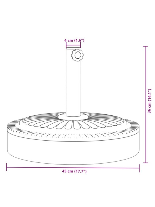 Saulessarga pamatne ar riteņiem, ø38 / 48 mm kātiem, 25 kg