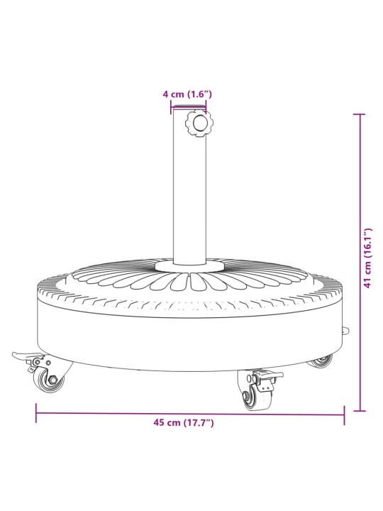 Saulessarga pamatne ar riteņiem, ø38 / 48 mm kātiem, 27 kg