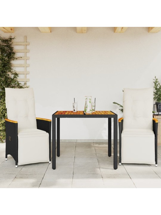 3-daļīgs bistro mēbeļu komplekts, matrači, melna PE rotangpalma