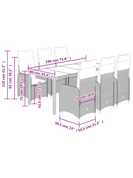 7-daļīgs bistro mēbeļu komplekts, matrači, melna PE