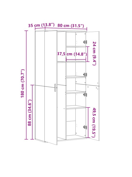 Augstais skapītis pelēka ozolkoka krāsa 80x35x180 cm