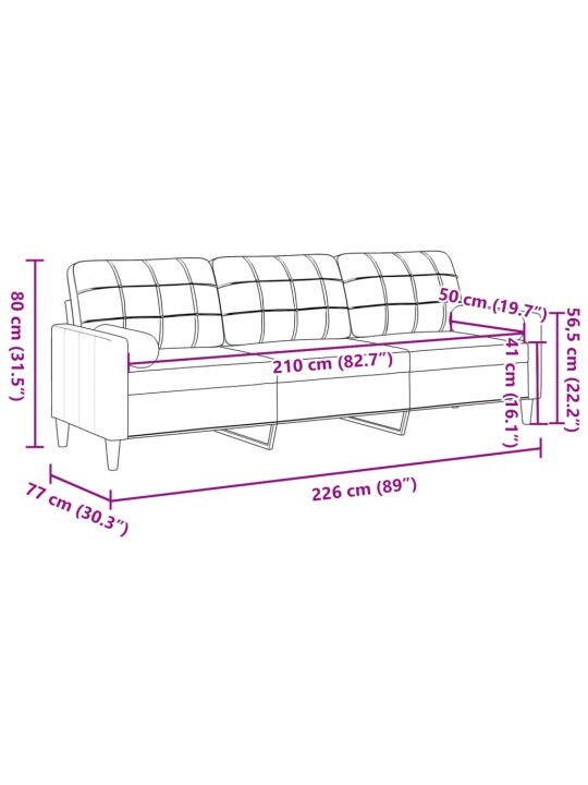 Trīsvietīgs dīvāns ar spilveniem, vīnsarkans, 210 cm, audums