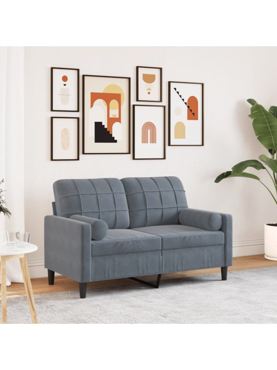 Divvietīgs dīvāns ar spilveniem, tumši pelēks, 120 cm, samts