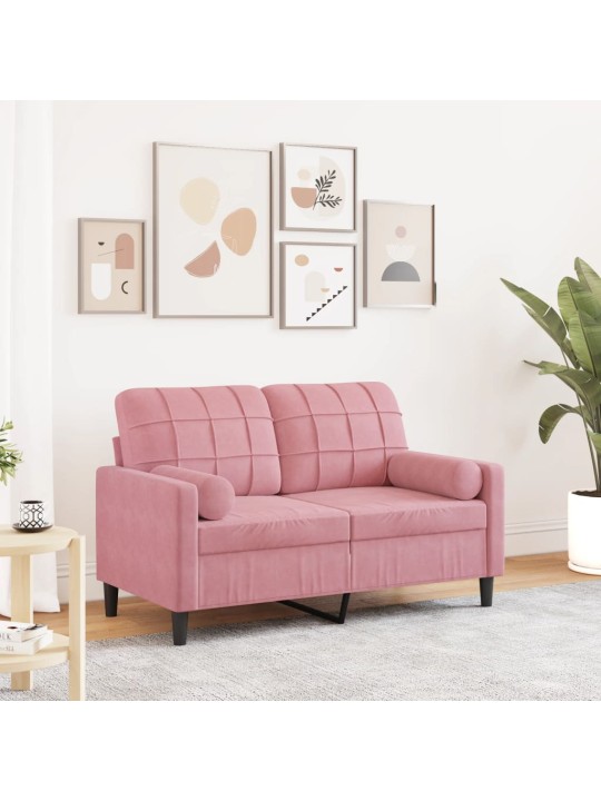 Divvietīgs dīvāns ar spilveniem, rozā, 120 cm, samts