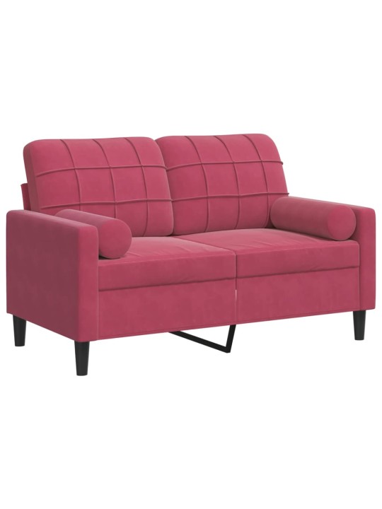 Divvietīgs dīvāns ar spilveniem, vīnsarkans, 120 cm, samts