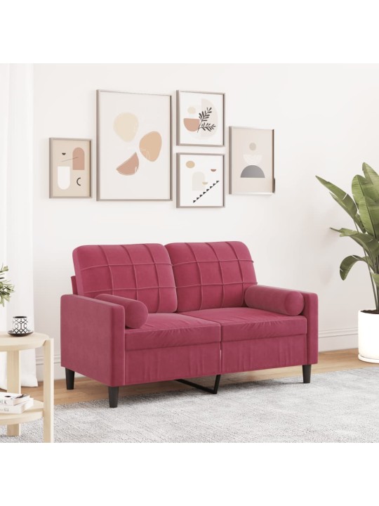 Divvietīgs dīvāns ar spilveniem, vīnsarkans, 120 cm, samts