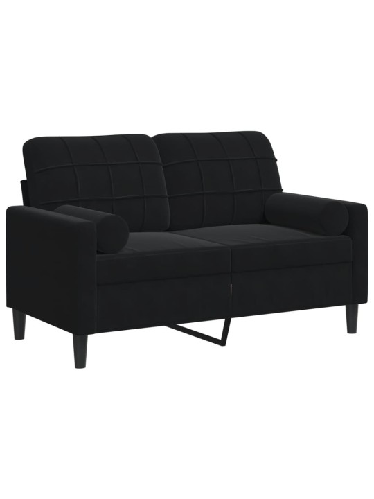Divvietīgs dīvāns ar spilveniem, melns, 120 cm, samts