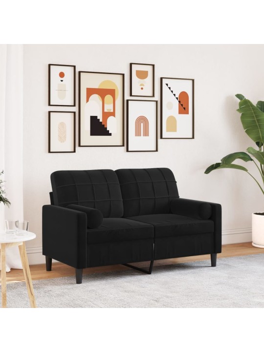 Divvietīgs dīvāns ar spilveniem, melns, 120 cm, samts