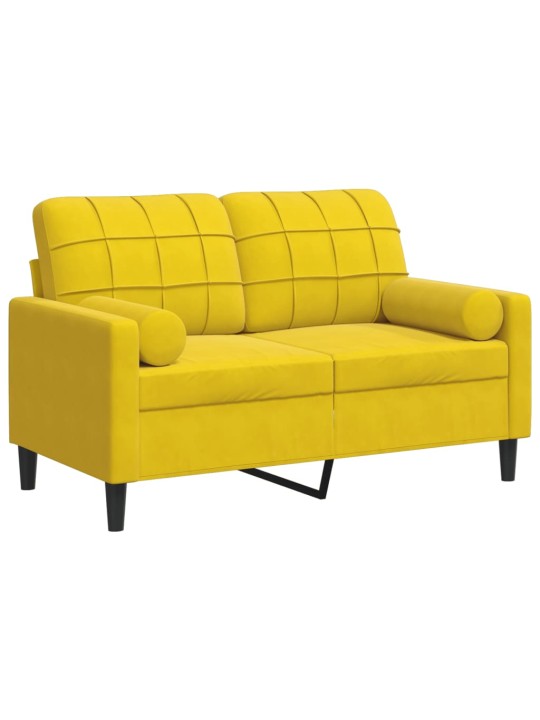 Divvietīgs dīvāns ar spilveniem, dzeltens, 120 cm, samts