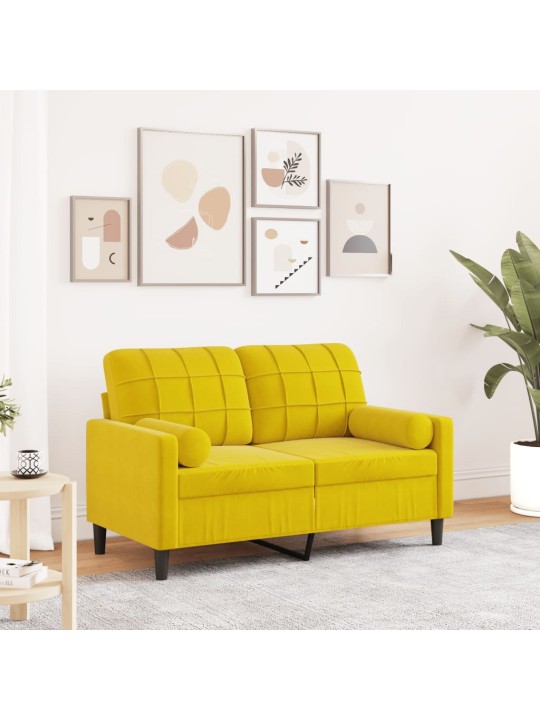 Divvietīgs dīvāns ar spilveniem, dzeltens, 120 cm, samts