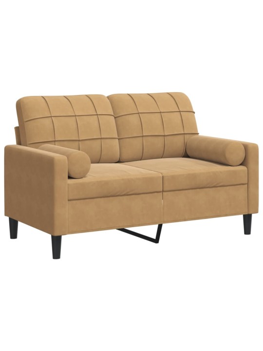 Divvietīgs dīvāns ar spilveniem, brūns, 120 cm, samts