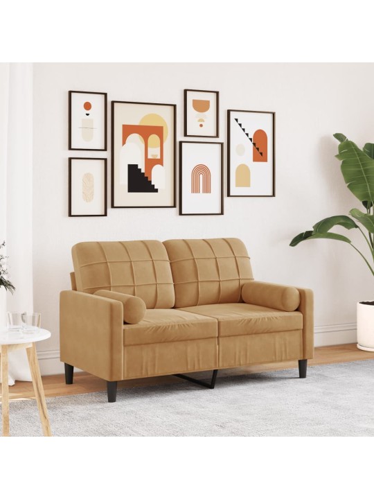 Divvietīgs dīvāns ar spilveniem, brūns, 120 cm, samts