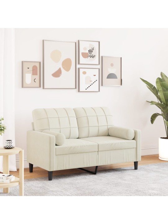 Divvietīgs dīvāns ar spilveniem, krēmkrāsas, 120 cm, samts
