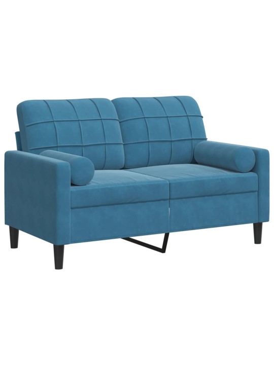 Divvietīgs dīvāns ar spilveniem, zils, 120 cm, samts