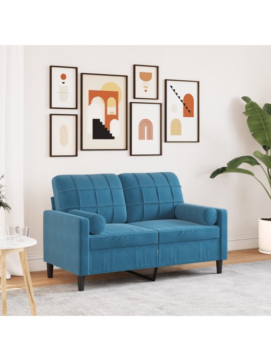 Divvietīgs dīvāns ar spilveniem, zils, 120 cm, samts