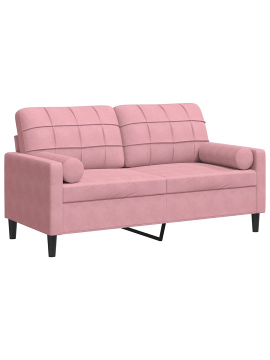 Divvietīgs dīvāns ar spilveniem, rozā, 140 cm, samts