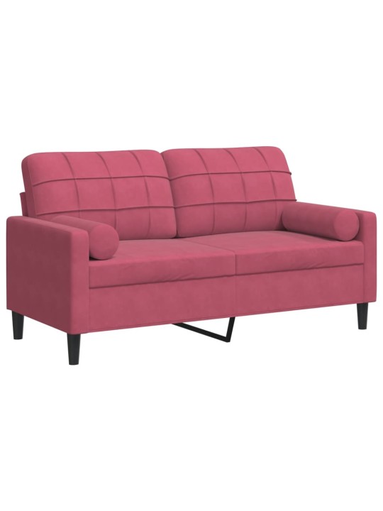 Divvietīgs dīvāns ar spilveniem, vīnsarkans, 140 cm, samts