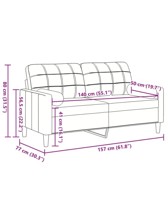 Divvietīgs dīvāns ar spilveniem, vīnsarkans, 140 cm, samts