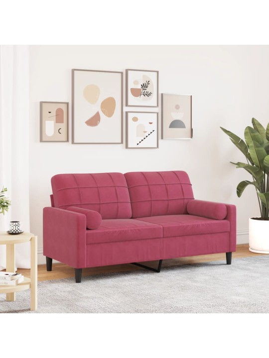 Divvietīgs dīvāns ar spilveniem, vīnsarkans, 140 cm, samts