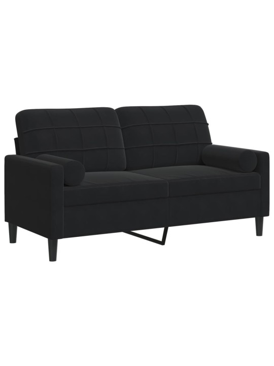 Divvietīgs dīvāns ar spilveniem, melns, 140 cm, samts