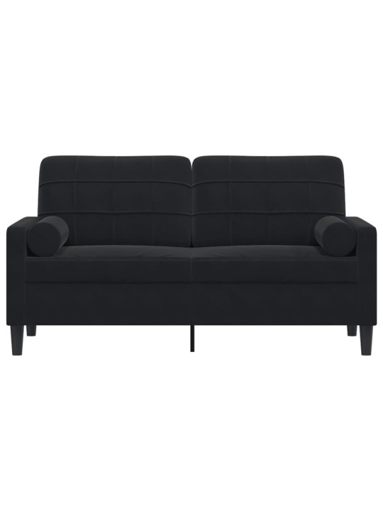Divvietīgs dīvāns ar spilveniem, melns, 140 cm, samts