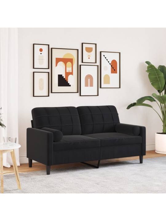 Divvietīgs dīvāns ar spilveniem, melns, 140 cm, samts