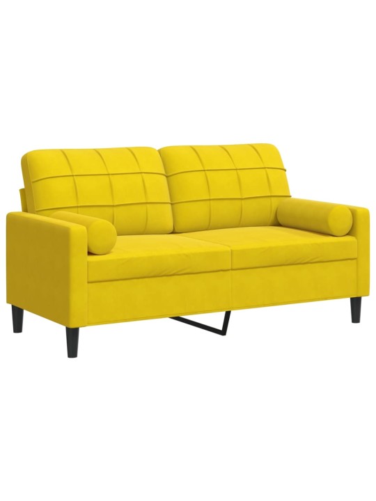Divvietīgs dīvāns ar spilveniem, dzeltens, 140 cm, samts