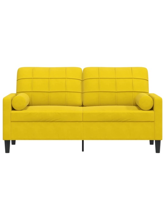 Divvietīgs dīvāns ar spilveniem, dzeltens, 140 cm, samts