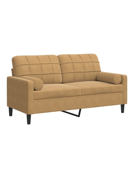 Divvietīgs dīvāns ar spilveniem, brūns, 140 cm, samts