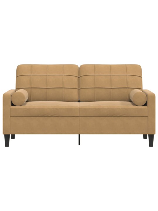 Divvietīgs dīvāns ar spilveniem, brūns, 140 cm, samts
