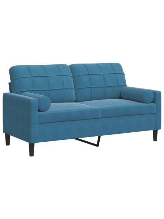 Divvietīgs dīvāns ar spilveniem, zils, 140 cm, samts