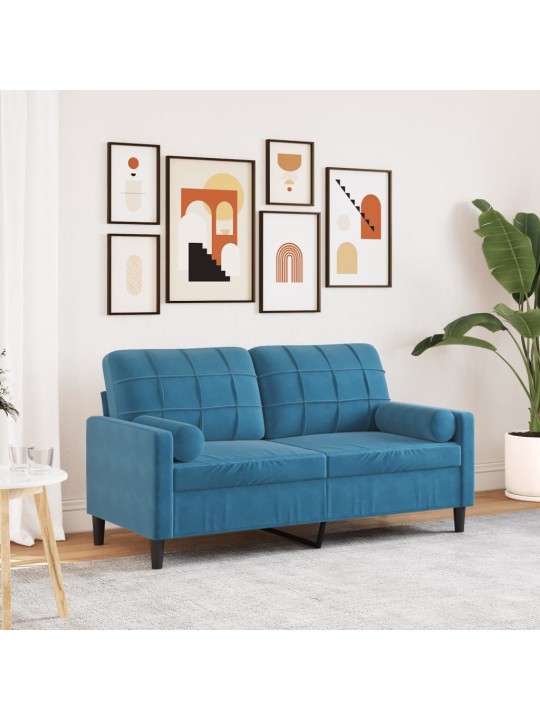 Divvietīgs dīvāns ar spilveniem, zils, 140 cm, samts