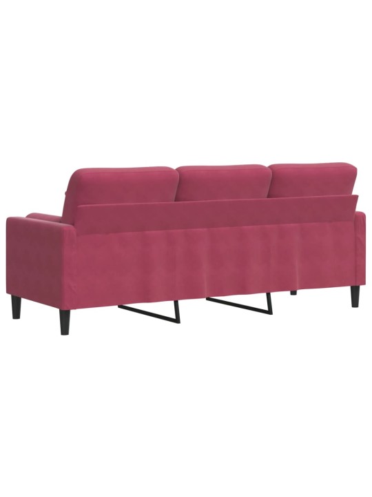 Trīsvietīgs dīvāns ar spilveniem, vīnsarkans, 180 cm, samts