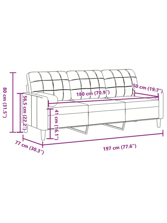 Trīsvietīgs dīvāns ar spilveniem, vīnsarkans, 180 cm, samts