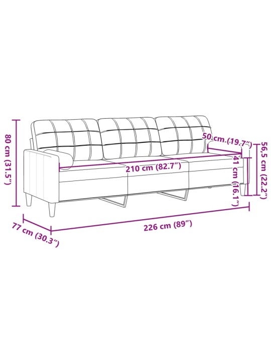 Trīsvietīgs dīvāns ar spilveniem, vīnsarkans, 210 cm, samts