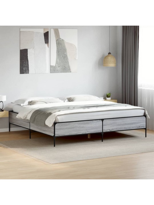 Gultas rāmis, pelēka ozola,200x200cm, inženierijas koks, metāls