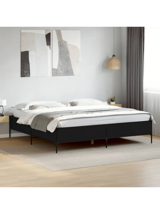 Gultas rāmis, melns, 180x200 cm, inženierijas koks, metāls