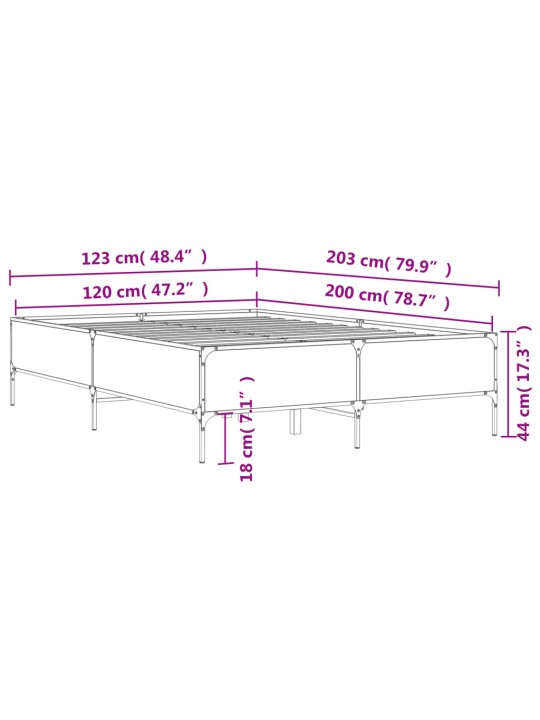 Gultas rāmis, ozola krāsā, 120x200cm, inženierijas koks, metāls