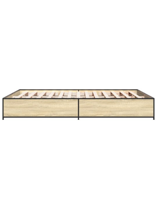 Gultas rāmis, ozola krāsā, 135x190cm, inženierijas koks, metāls