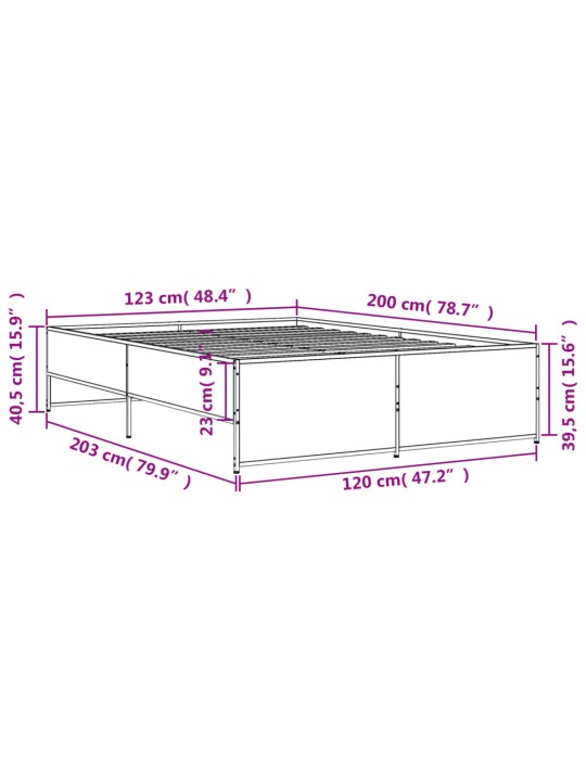 Gultas rāmis, ozola krāsā, 120x200cm, inženierijas koks, metāls