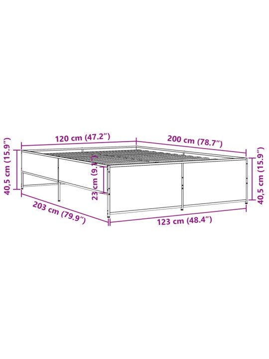 Gultas rāmis, ozola krāsā, 120x200cm, inženierijas koks, metāls