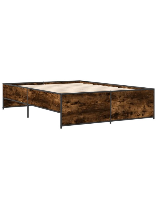 Gultas rāmis, ozola krāsā, 135x190cm, inženierijas koks, metāls